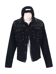 Fall Woman Black Denim Jackets Fashion Crop Rivet Jeans Jacket For Women