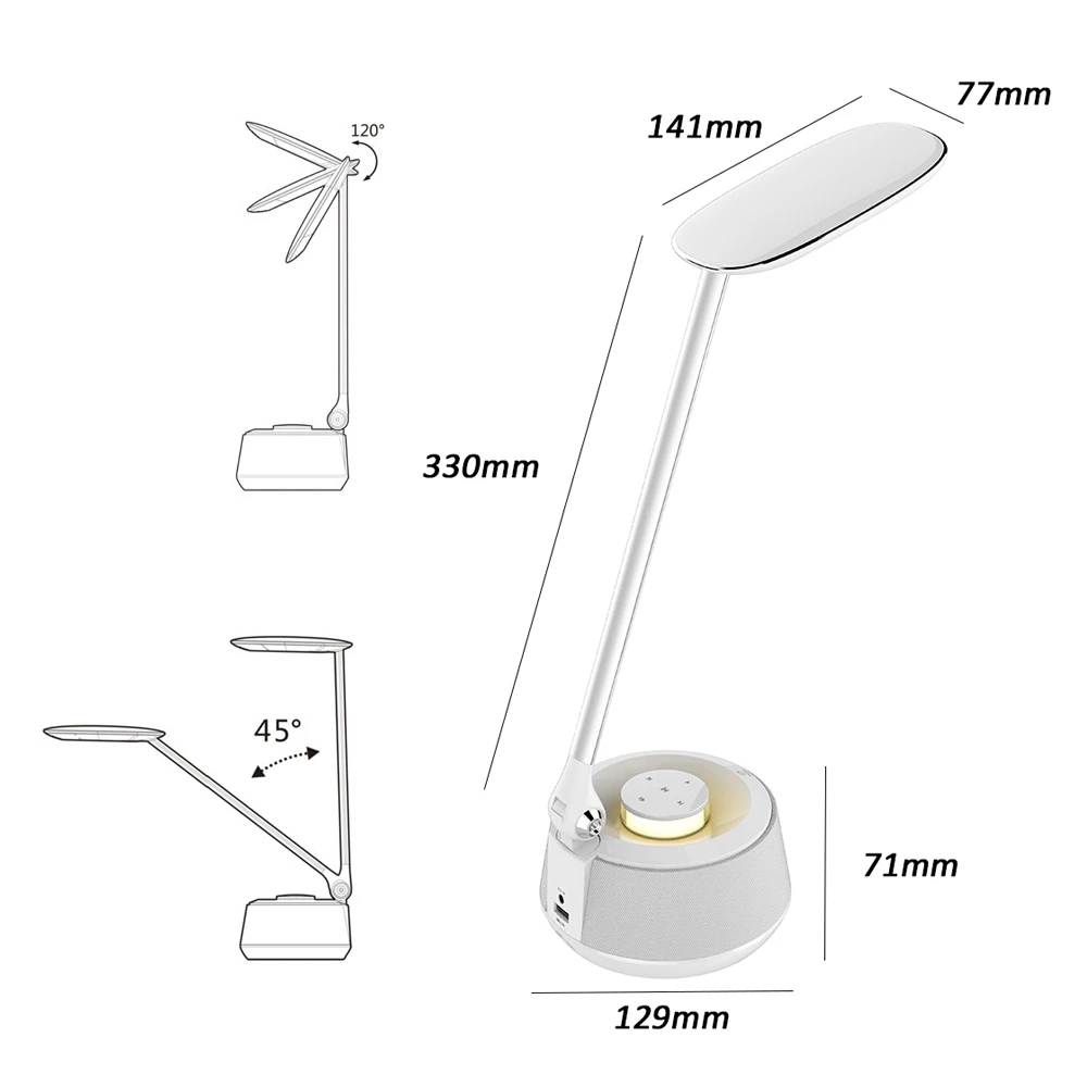 Современный дизайн Светодиодная настольная лампа с беспроводной динамик регулируемой яркостью USB зарядное устройство для