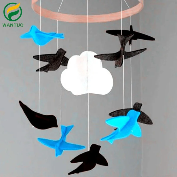 Baby Felt Wool Star Moon Cloud Shape Mobile Nursery Wooden Mobile Decor felt baby mobile for crib Hanging Sensory Toy