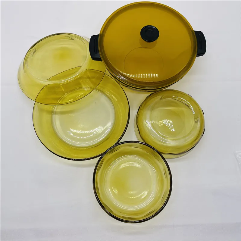 Большая емкость термостойкие безопасности стеклянный сосуд для приготовления пищи с пластиной, 5 шт. в наборе