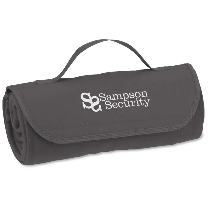 Customized Logo Anti-pilling Rolled Fleece Travel Blanket With Carry Strap  roll up picnic blanket