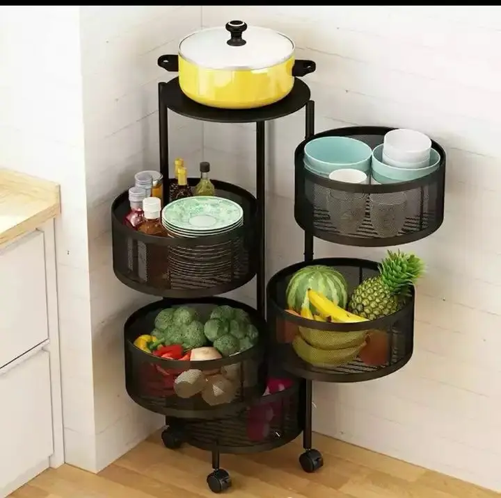 Kitchen 2/3/4/5 Tier Rotating Vegetable Shelving Multi layer Storage Holder Cylindrical Storage Rack