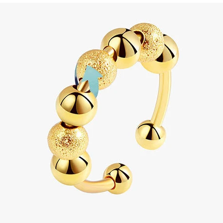 Adjustable Jewelry Gold Plated Statement Flower Eye Zirconia Ease Anxiety Bead Rotatable Women Rings