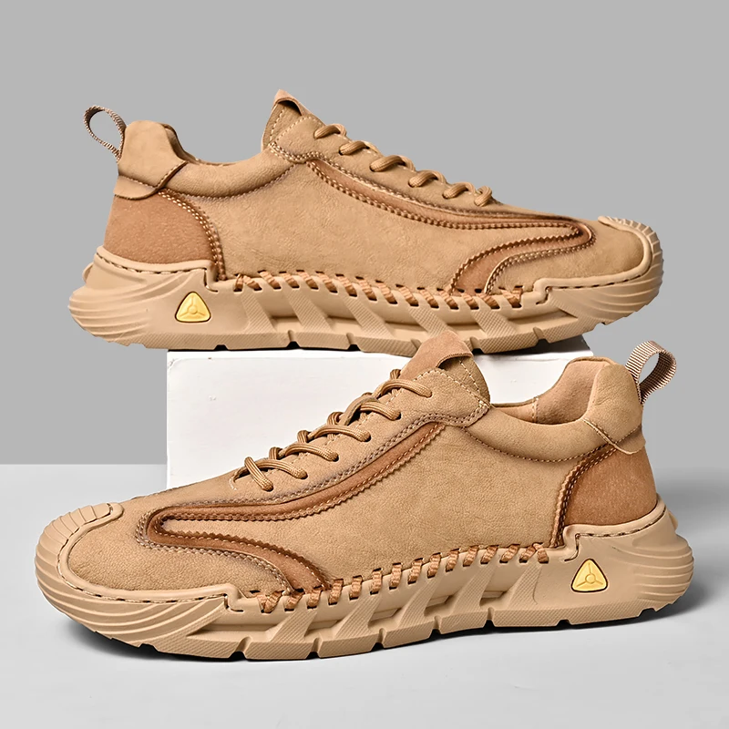 In Ready Stock Custom LOGO 4 Season Hand Made Breathable Genuine Leather Mesh Upper Rubber Sole Men Casual Walking Sneakers