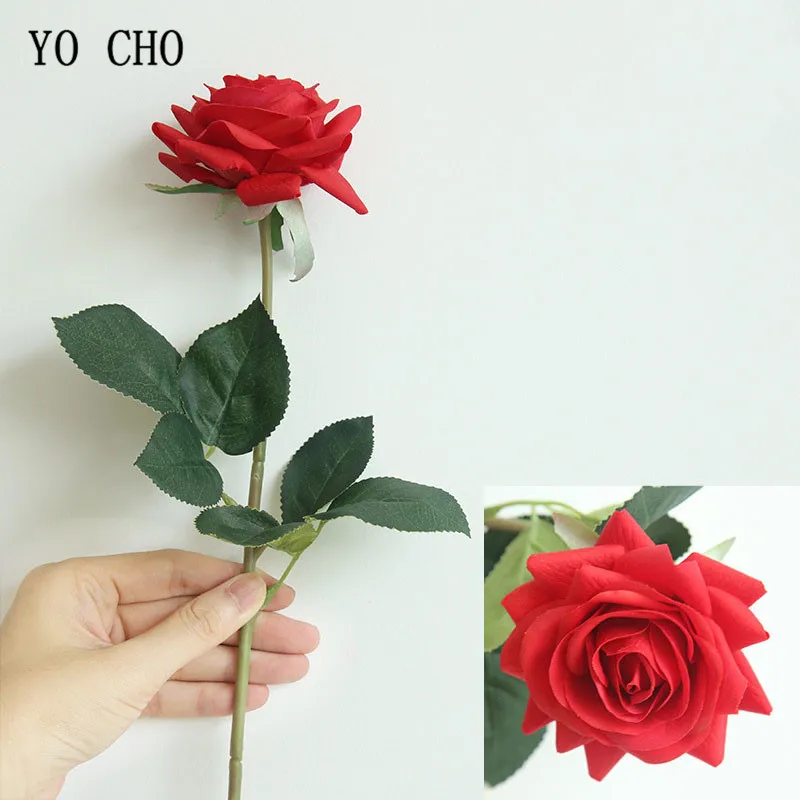 YO CHO Artificial Flower Roses Wedding Silk Flowers Artificial Silk Wedding Bouquets White Pink Home Decoration Fake Flowers