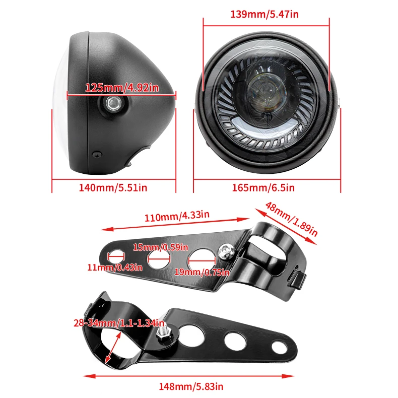 Wholesale Vintage Round Shape LED Headlamp Motorcycle 6.5 Headlight Motorcycle Modification Universal Purpose 6500k 26W+12V