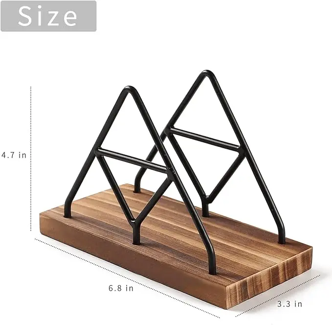 Napkin Serviette Holder Desktop Ornament Dining Metal with Wooden Base Tabletop Tissue Dispenser Napkin Storage Box Organize
