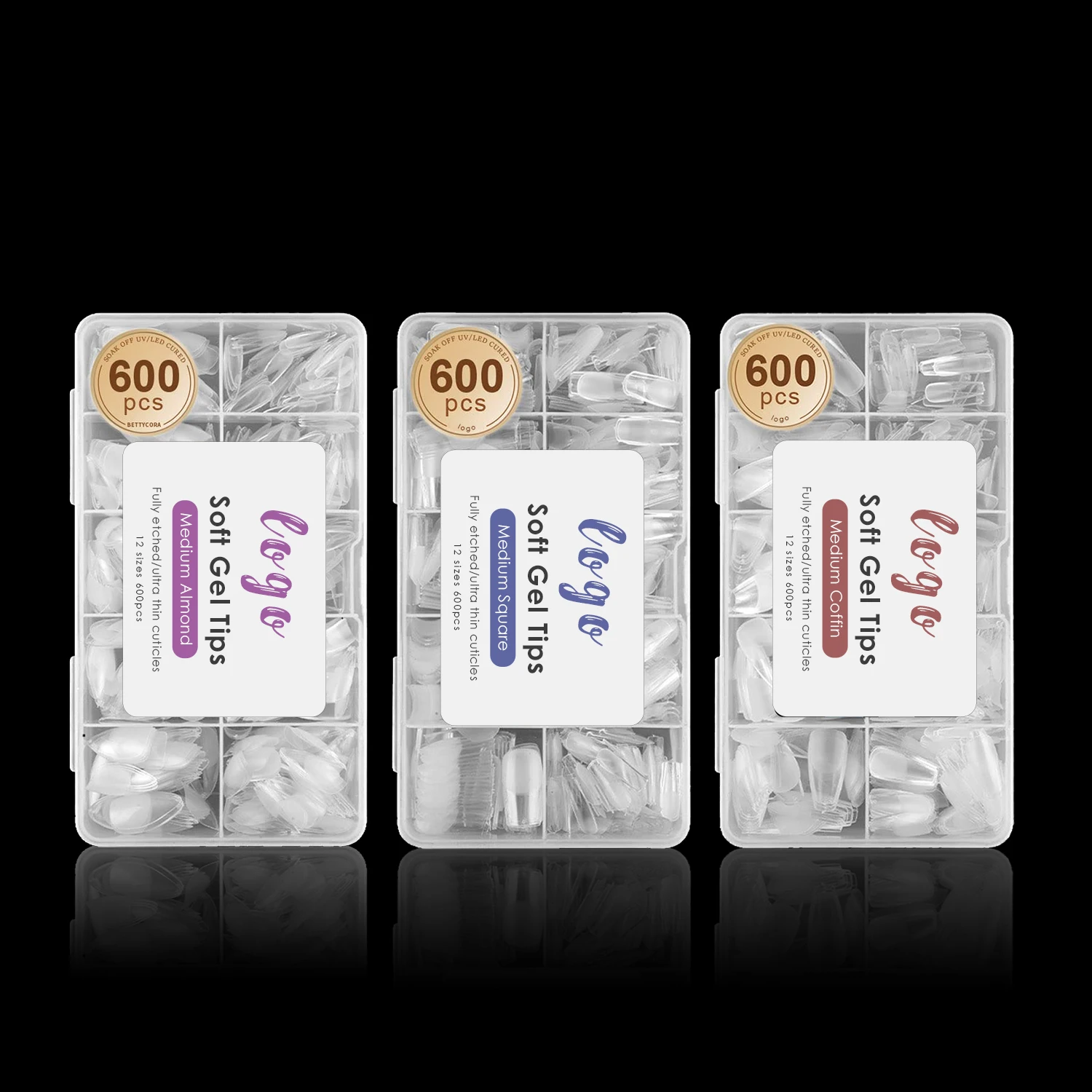 Improved Edition Semi-Abrasive 600 Pcs Soak Off False Clear Soft Gel Press on Nails Tips