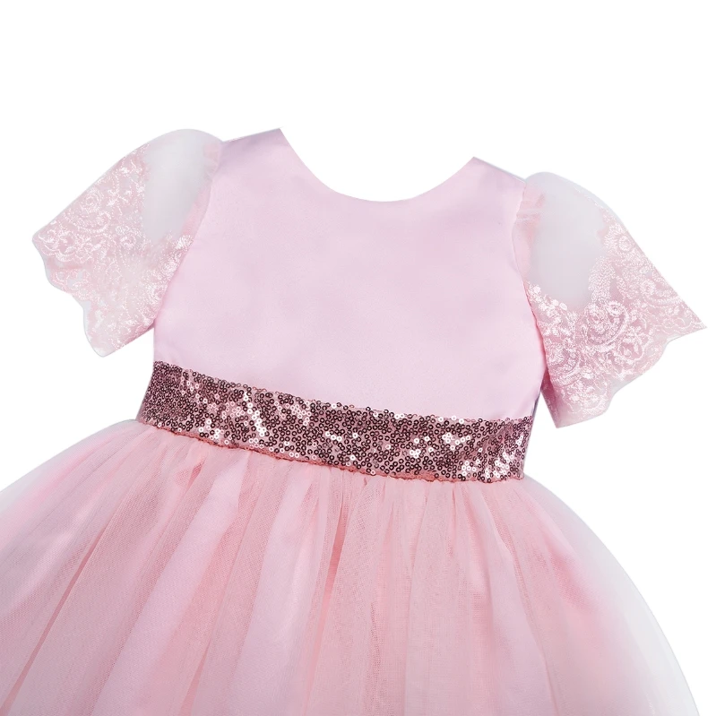 
In Stock Infant Baby Dress Sequined Bowknot Flower Princess Embroidered Birthday Party Dress 