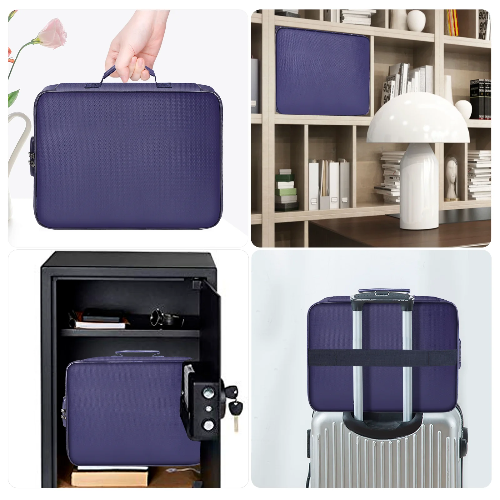 Hot Selling 36x27x10cm Safe and Secure Money Filing Bag Fireproof and Waterproof Document Organizer with Lock