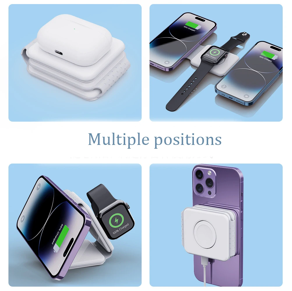 Hot Sell Promotion gift 3 in 1 Wireless Charger 15W Fast Charging Folding Portable Magnetic Charger  for iPhone iWatch Airpod