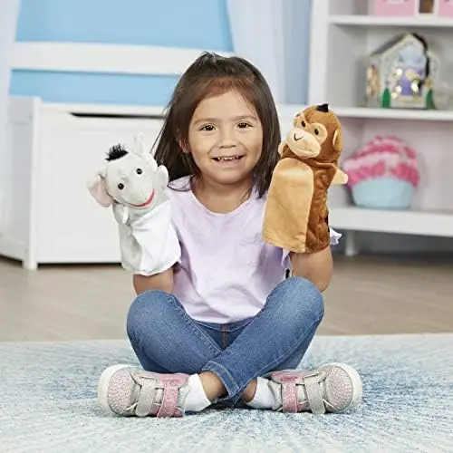 Soft and Adorable Plush Animal Hand Puppets - Set of 6 (Elephant, Tiger, Parrot, Giraffe, Monkey, Zebra) for Toddlers and Kids