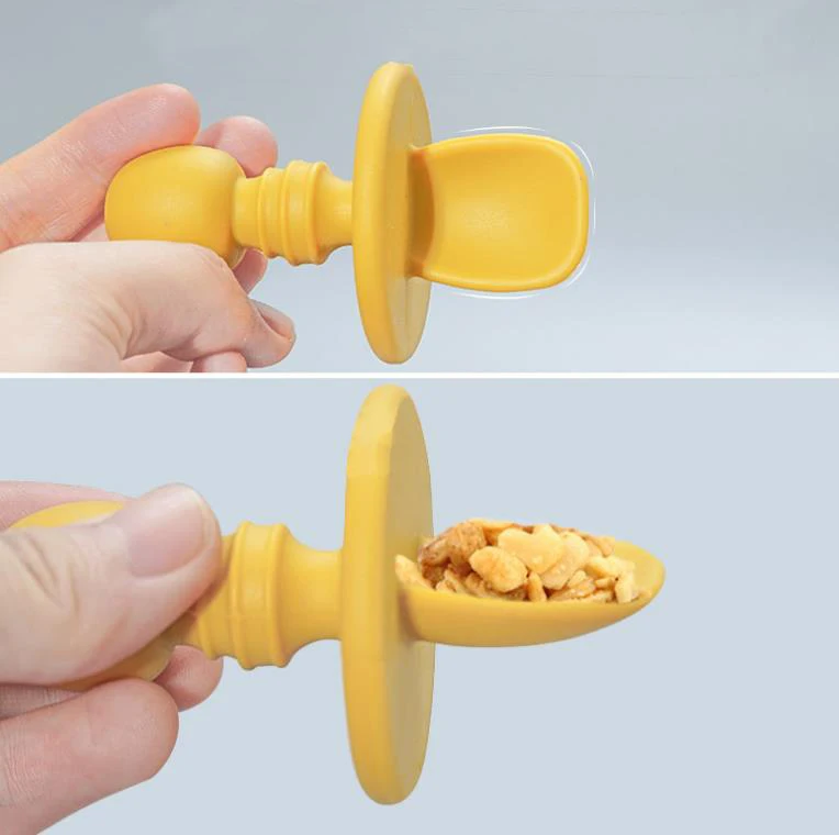 Food Grade Silicone Infant Solid Food Training Spoon And Fork Feeding Set Toddler First Stage Feeder Amazon Hot Baby Products