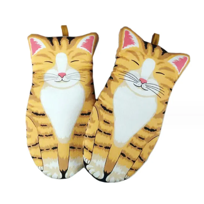 Cheap Cat Shape Cotton Thick Gloves Heat Resistant Double Oven Gloves For Kitchen Cooking BBQ Baking