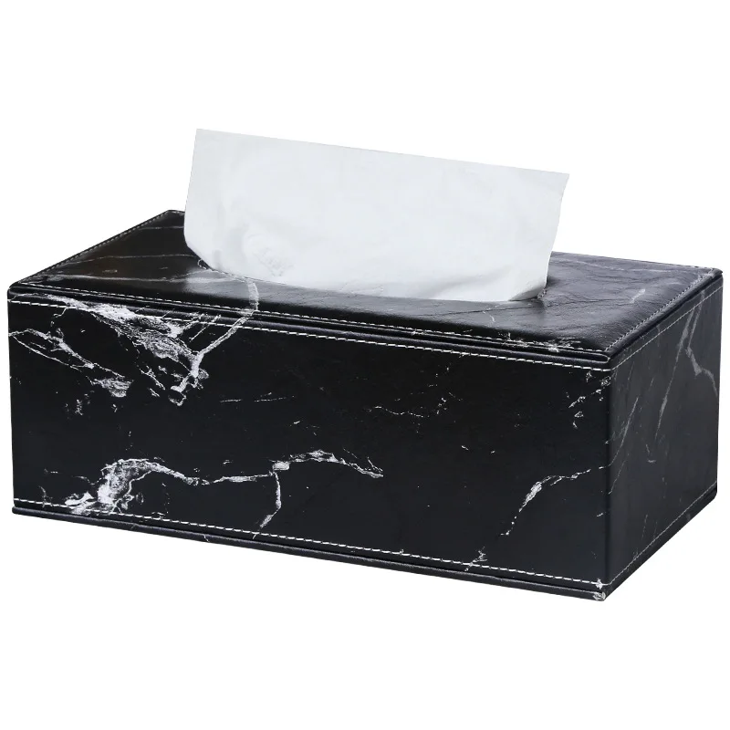 
Office home hotel waterproof PU leather Multifunction hotel mini leather luxury paper cover rectangular marble tissue box 