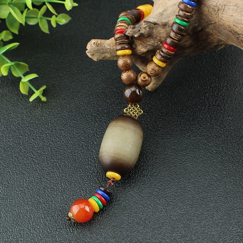 New Vintage Nepal Long Buddhist Mala Wood Beaded Pendant & Necklace Ethnic Bohemian Boho Buddha Lucky Jewelry for Women Men