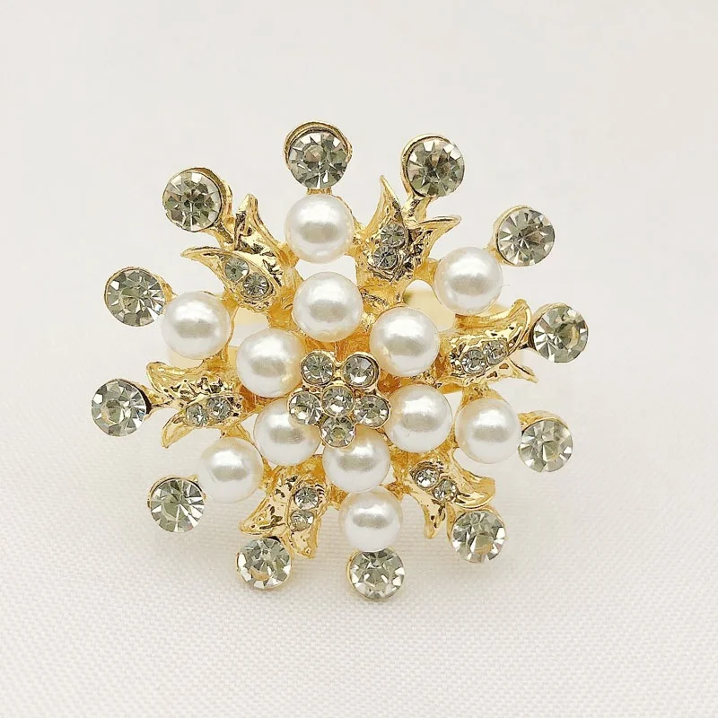 Кольца для салфеток HWP10 с золотым жемчугом и розовым цветком, металлическая пряжка для салфеток, серебряные кольца для салфеток с бриллиантами, украшение для свадебного стола