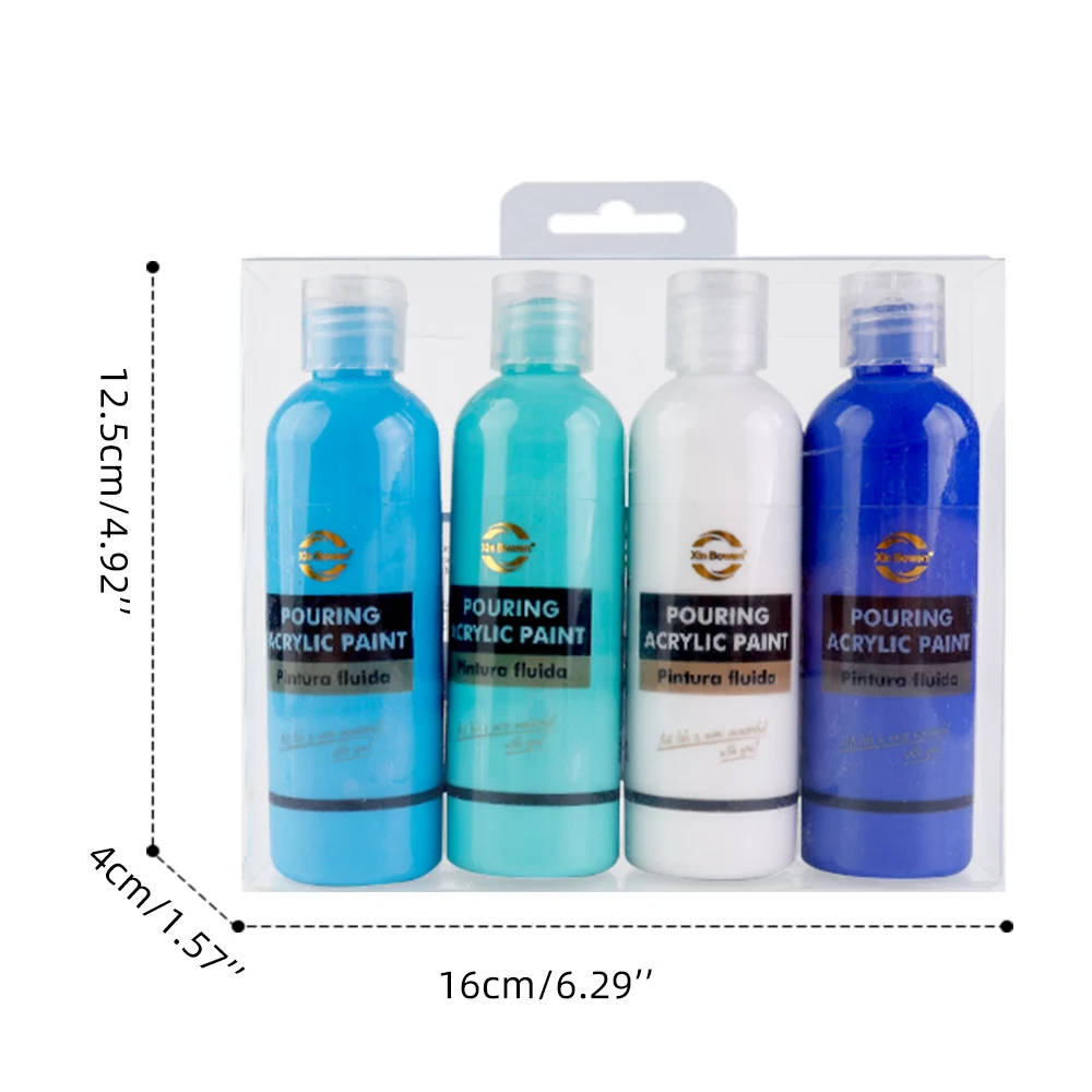 Xin Bowen Professional 100ML 4 Colors Eco-friendly Safe Pouring Acrylic Paint Set Fluid Pigment Colors for DIY Artistic Creation