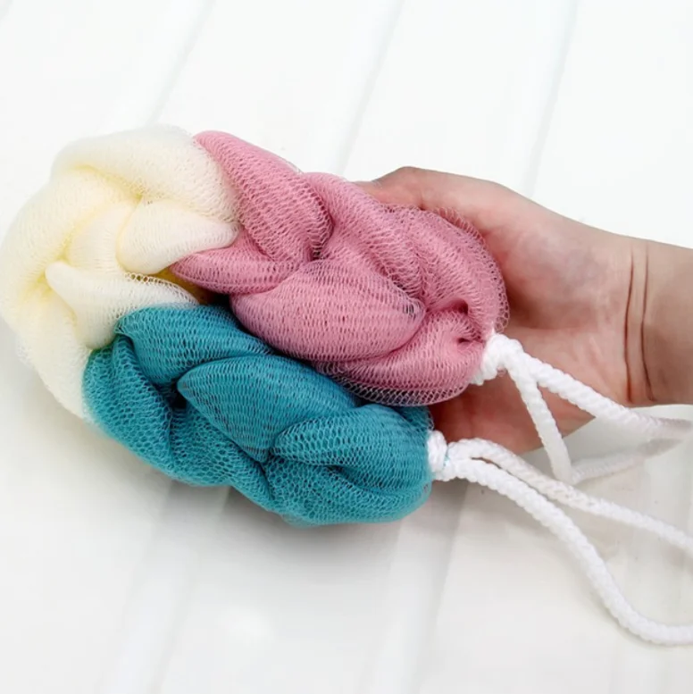 Free Shipping Rope Handles Sponge Exfoliating Body Scrub Stretch Braided Loofah Bath Shower Mesh