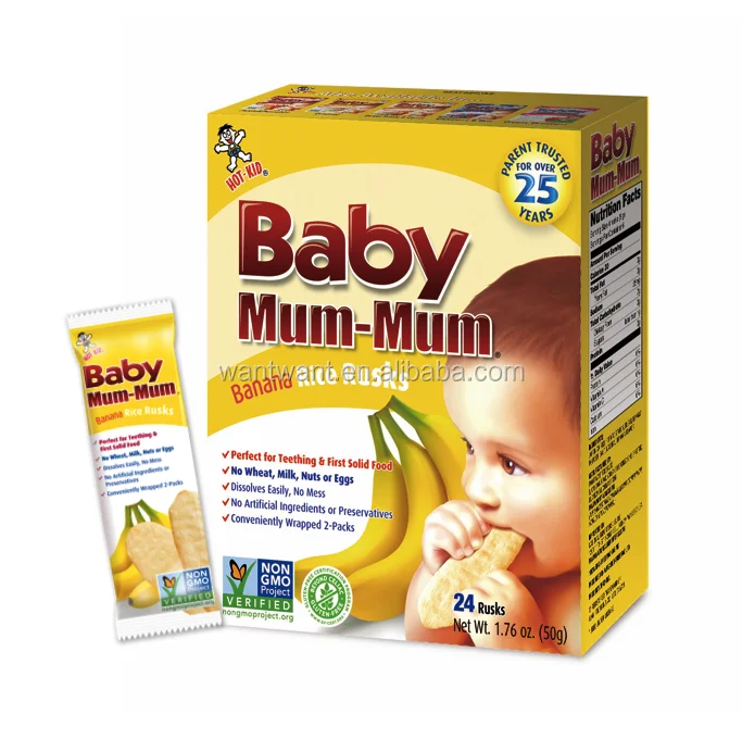 Hot Kid OEM Baby Food Rice Crackers Baby Grain Snacks Healthy Biscuits Halal Gluten Free Banana Flavor
