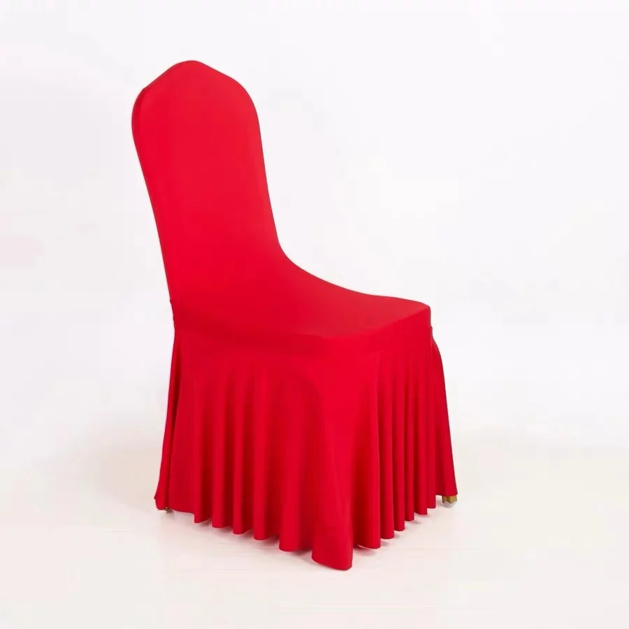 White Hotel Restaurant Wedding Pleated Chair Cover Lycra Chair Cover For Banquet Cheap Spandex Chair Cover 300gsm Heavy Fabric