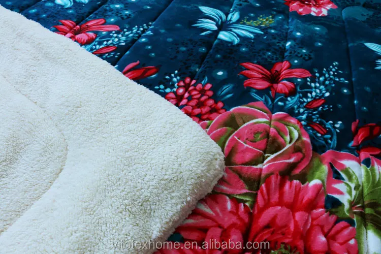 Luxury Blanket 3pc Set Reversible Printed Flannel Fleece With Soft &Warm Borrego/Sherpa Winter Thick Blanket Set  Flower  Design