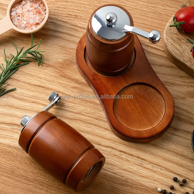 Wholesale Stocked Kitchenware 2pcs Zinc Alloy & Wooden Barrel Hand-Operated Pepper Mill