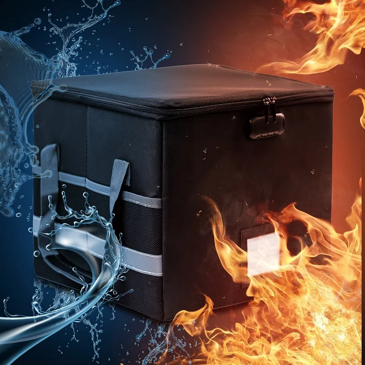 Fireproof Document Bag with Card Holder Office Waterproof Safe Case with Lock Zipper Filing Storage for Important File