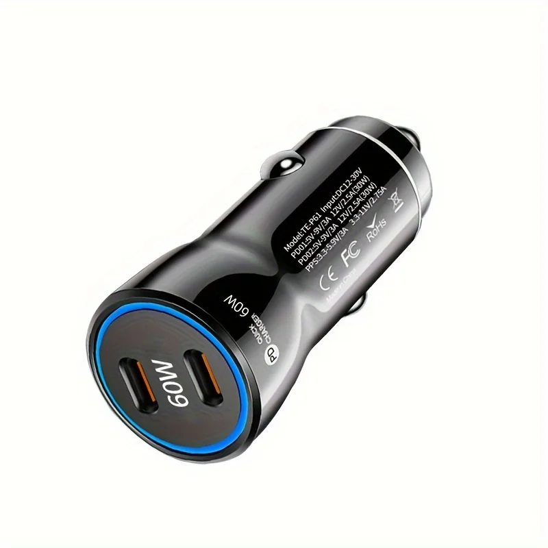 Универсальный ODM OEM QC3.0 двойной порт 12/24 В автомобильные аксессуары Мини Usb C 60 Вт новое автомобильное зарядное устройство 2025