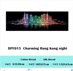 DPF015 Charming Hong Kong night cross stitch kit package plant sets aida 18ct 14ct 11ct black cloth kit embroidery DIY handma