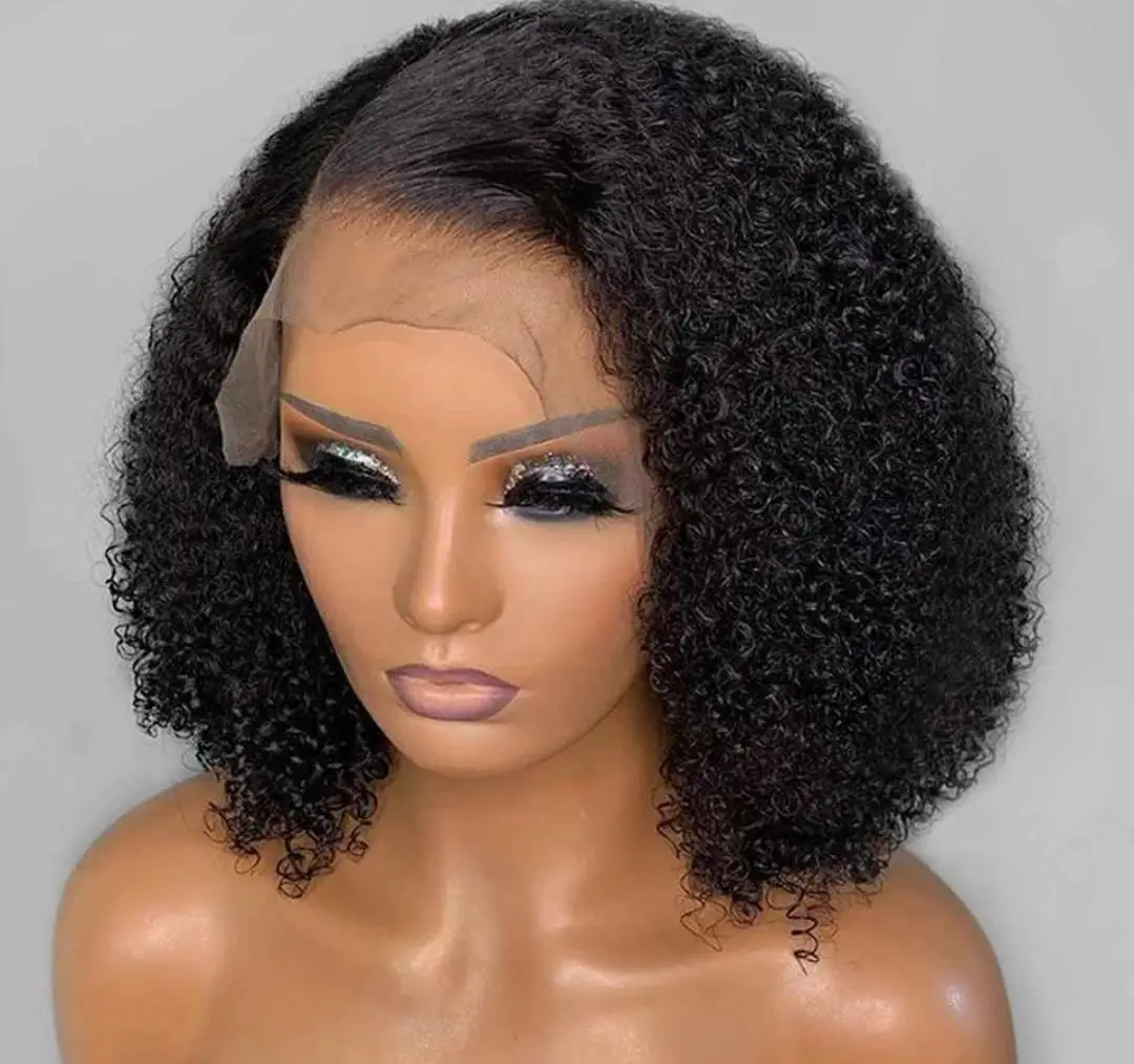 Курчавые вьющиеся парики с челкой, Короткие вьющиеся парики для женщин, предварительно выщипанные бразильские человеческие волосы Remy