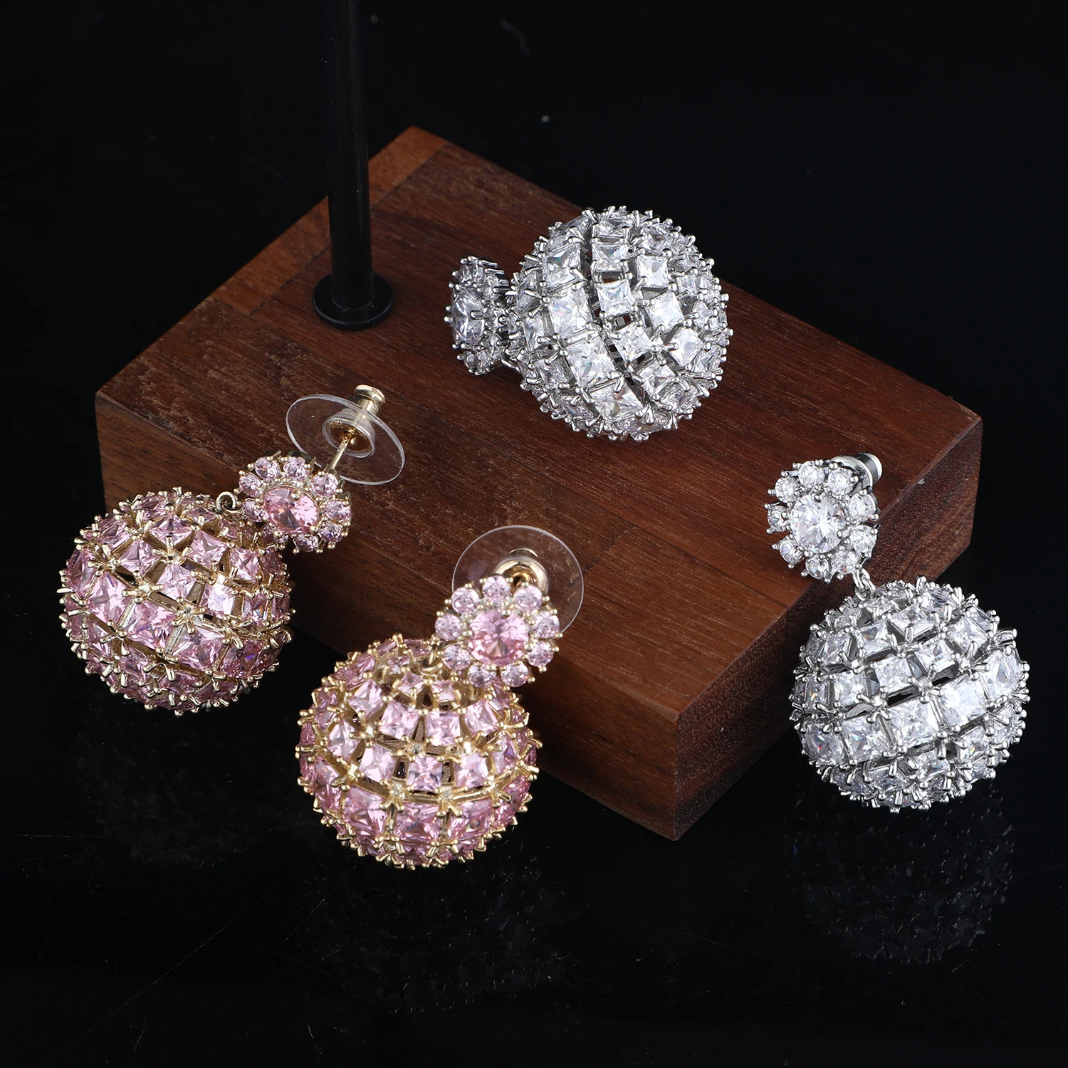 Fashion Cute Shiny CZ Statement Earrings For Girls Gift Valentine Luxury Bling Full Zirconia Sphere Drop Earrings Women