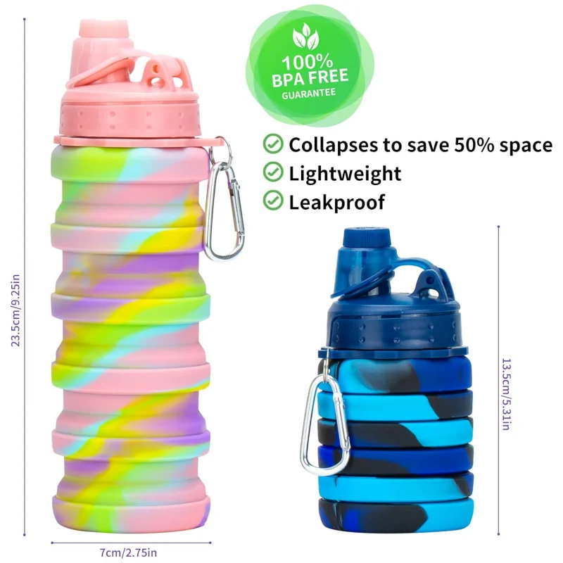 1pc silicone Collapsible Water Bottle Reuseable BPA Free Silicone Foldable Bottles Hiking Cup For Outdoor Mountaineering Tours
