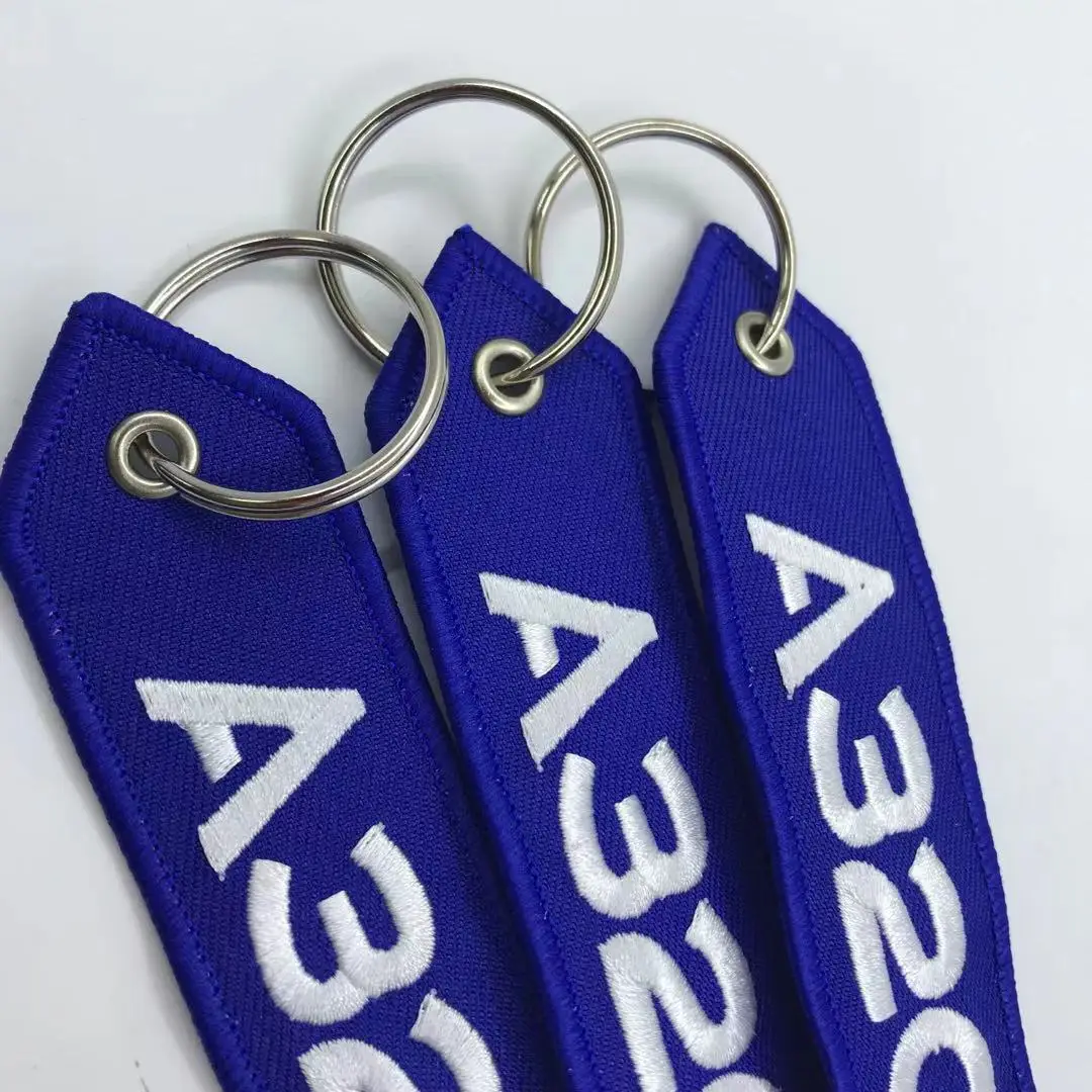 Oem Service Hot Sale Double Sides Label Airbus A320 Fabric Key Chain Embroidery Keychain Strap