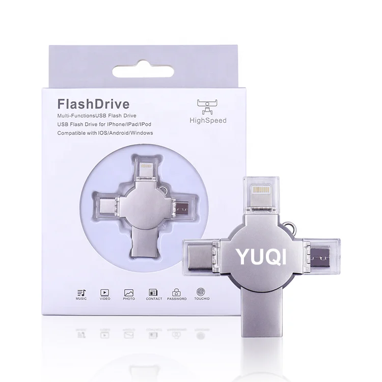  YUQI Hot Selling 4 In1 Otg Usb Pen Drive Type c 3.0 128Gb 256Gb Memorias Flash For