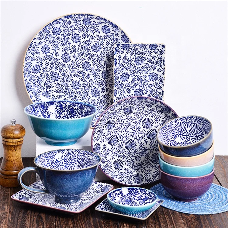 Multiple Sizes terracotta Ceramic Bowl Dinner Plate Square Dish retro Tableware Suit dinnerware sets wholesale turkish market