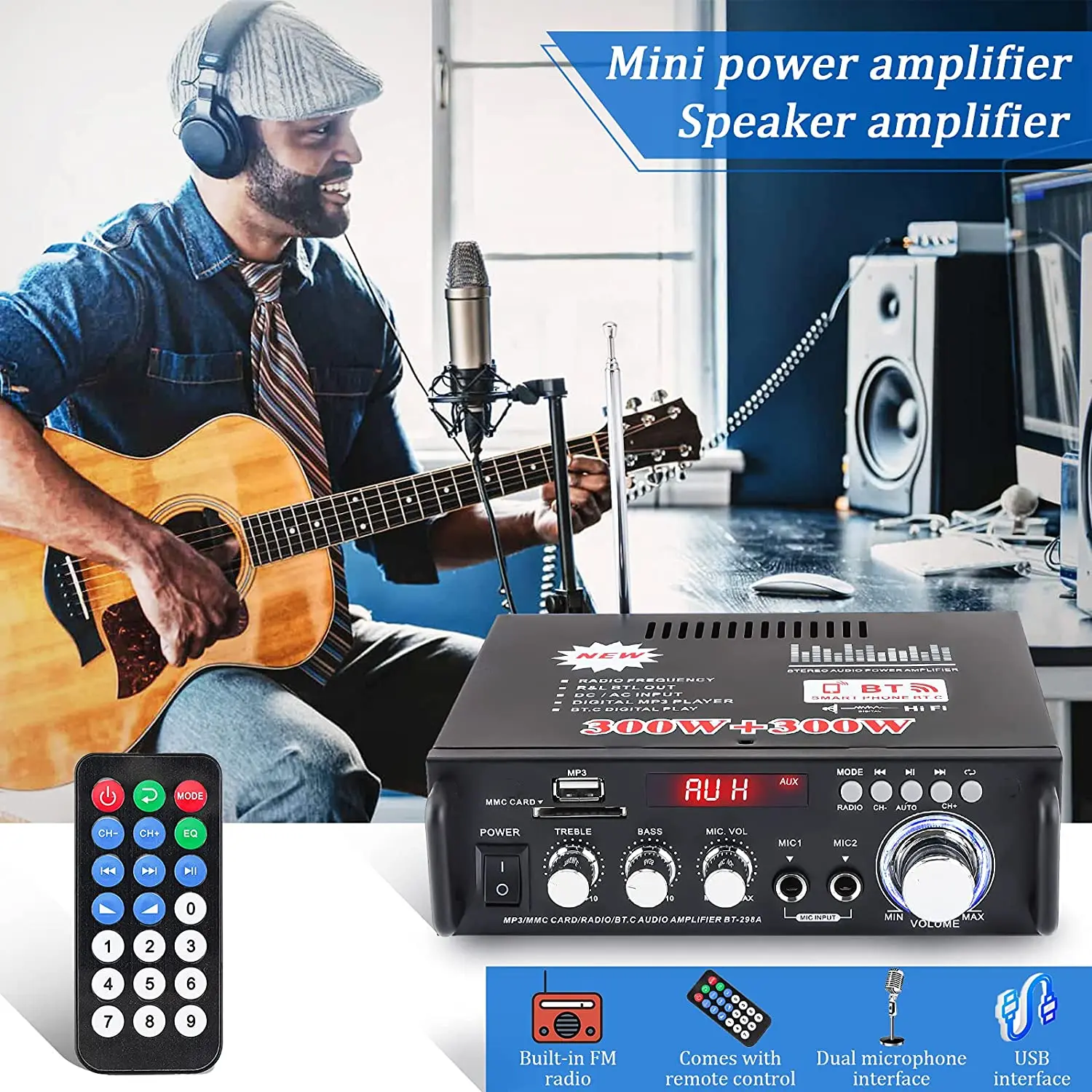 Buy 2 channel mini car home theater karaoke speaker integrated stereo bass class d power sound amplificador audio HiFi amplifier