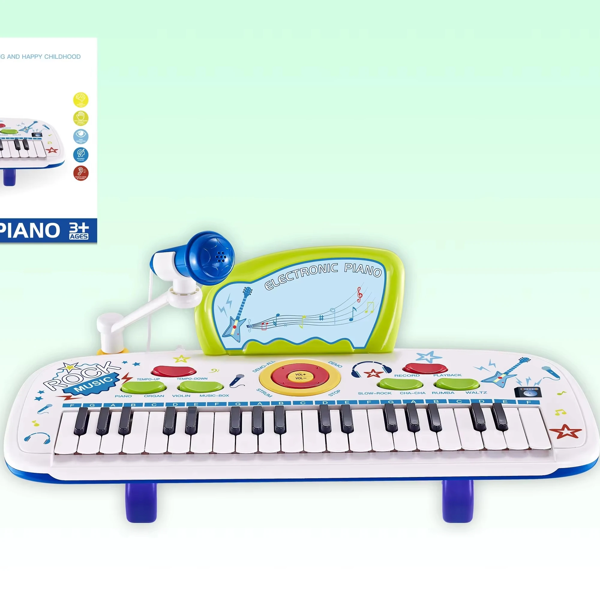 ABS material microphone amplification MP3 function sequence play song recording 37-key purple electronic organ set for kids