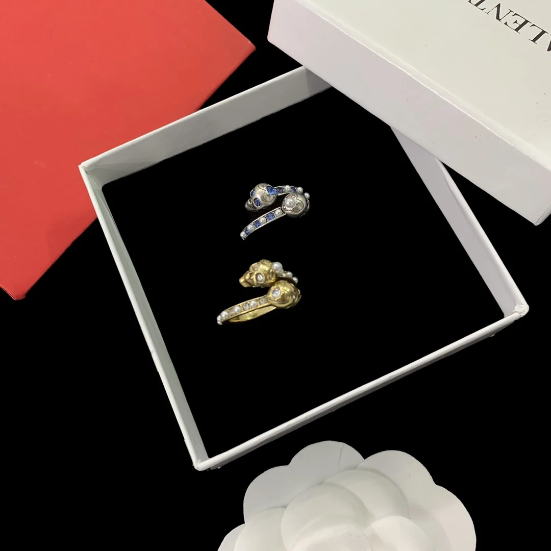 Alexander McQueens  Factory direct sales ins 925 Silver Ring blue and white zircon gulu head trendy ring,versatile for festivals