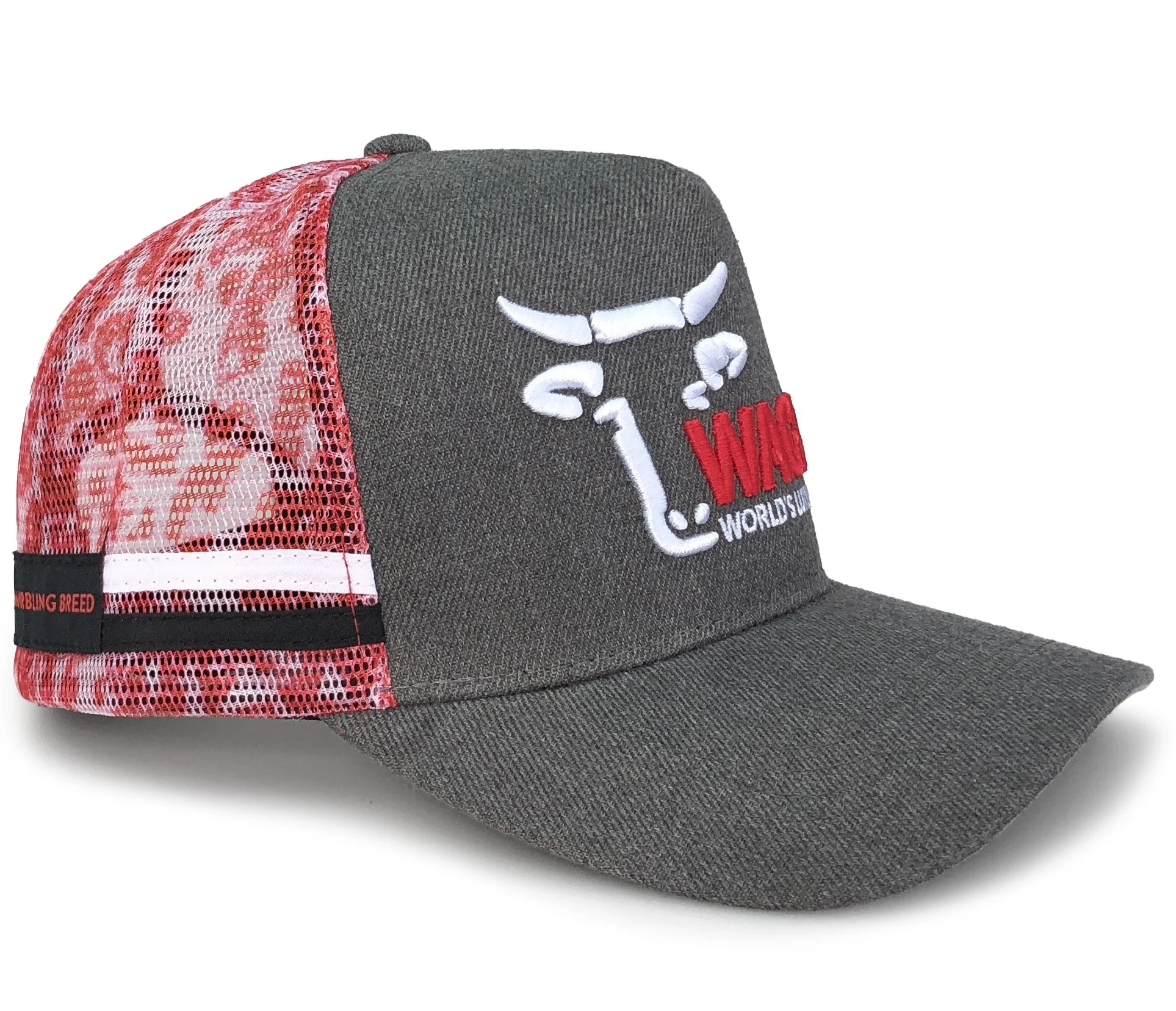 Good Quality Australian Custom Embroidery Logo 5 Panel Trucker Cap Hat Grey Stripes Australia High Profile Country Trucker Caps