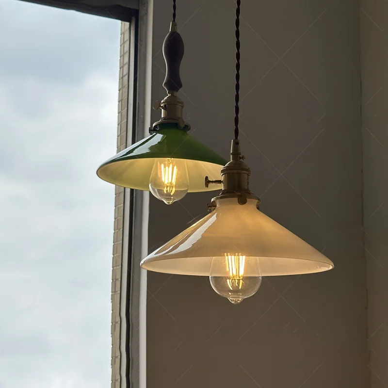 Zongxin Retro green white glass chandelier American Japanese cafe Tea room Dining room Bedroom small umbrella chandelier E27