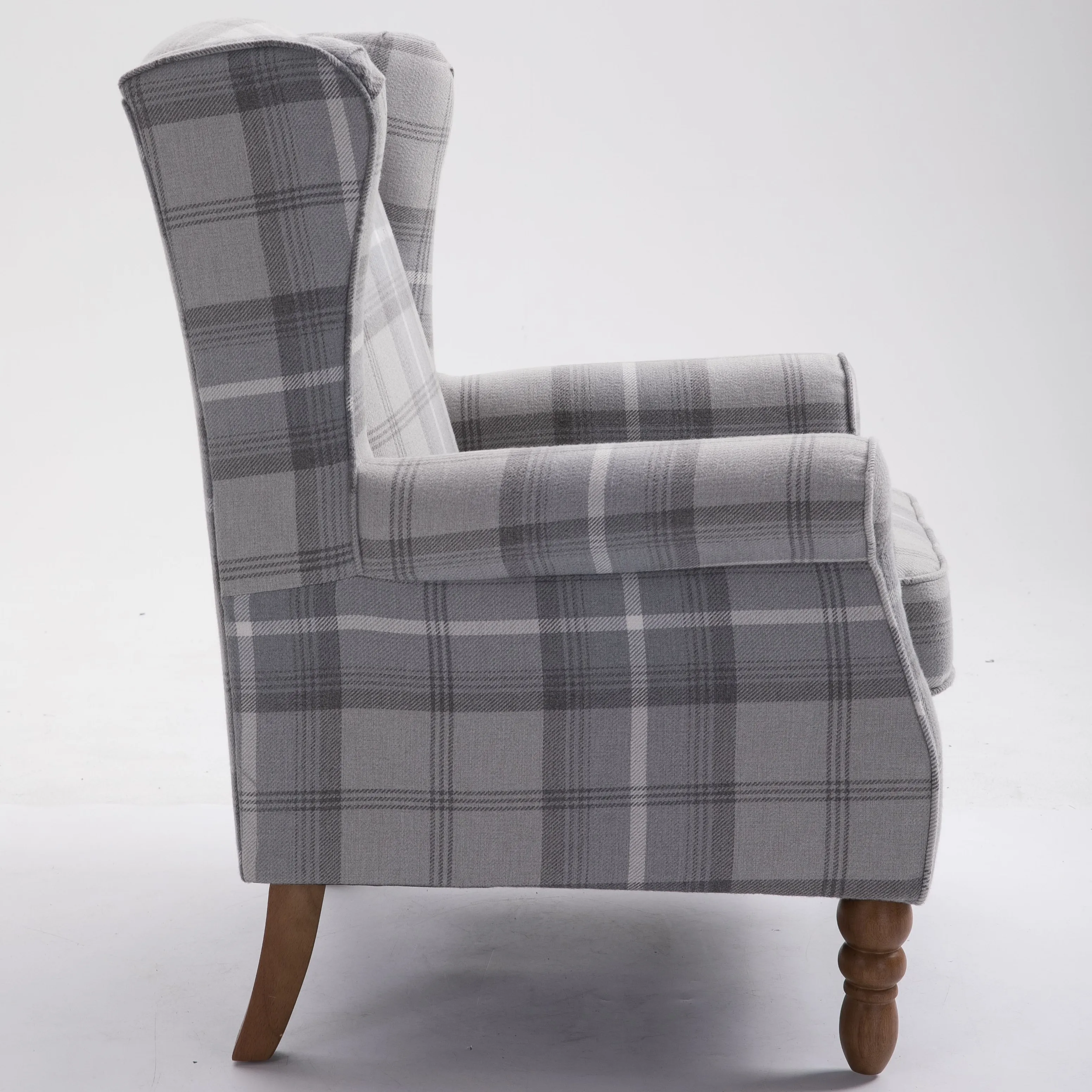 Classic Grey Fabric Upholstered Solid Wood Legs Living Room Accent Chair Armchair