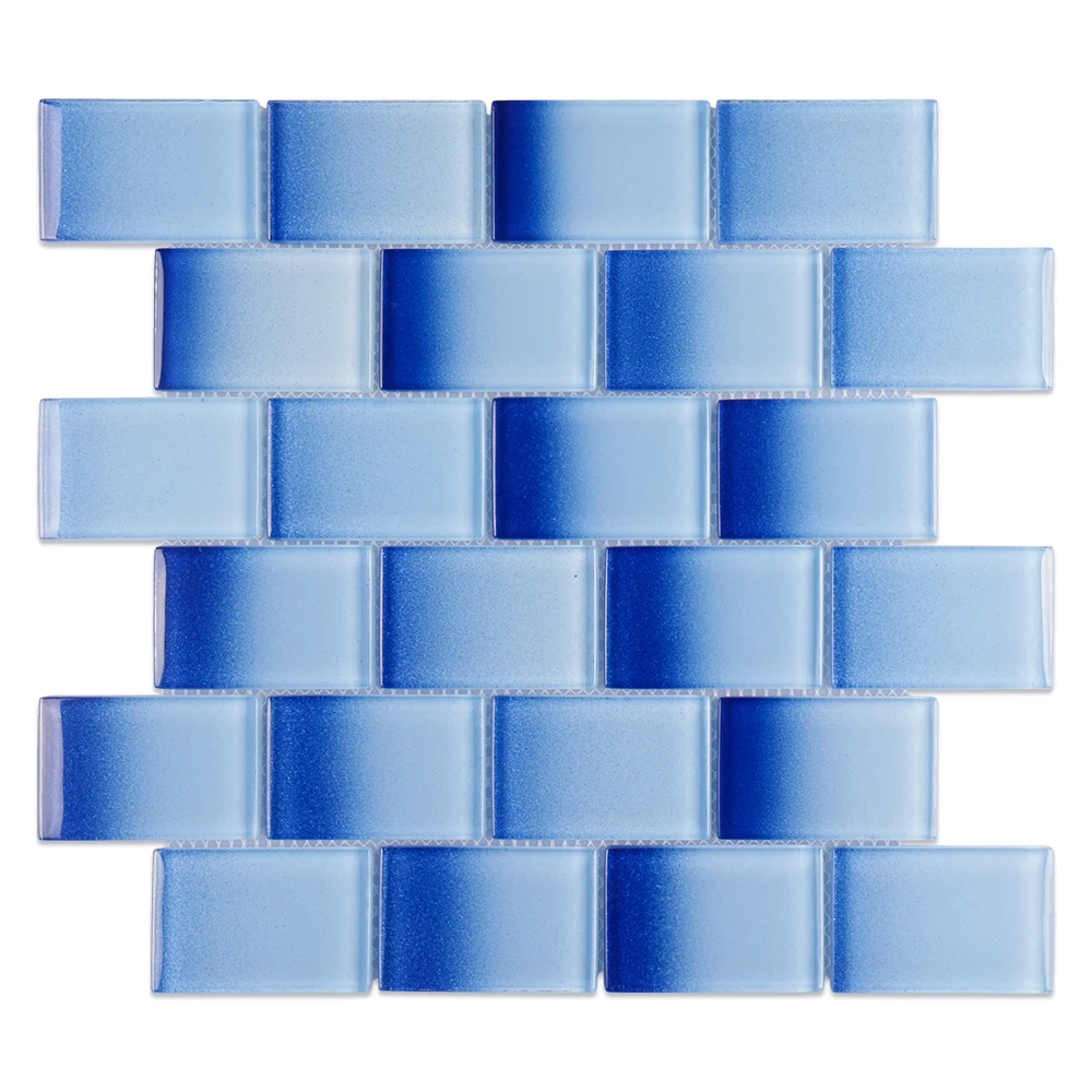 Foshan manufacturer gradient dark blue crystal glass mosaic tile for pool outdoor