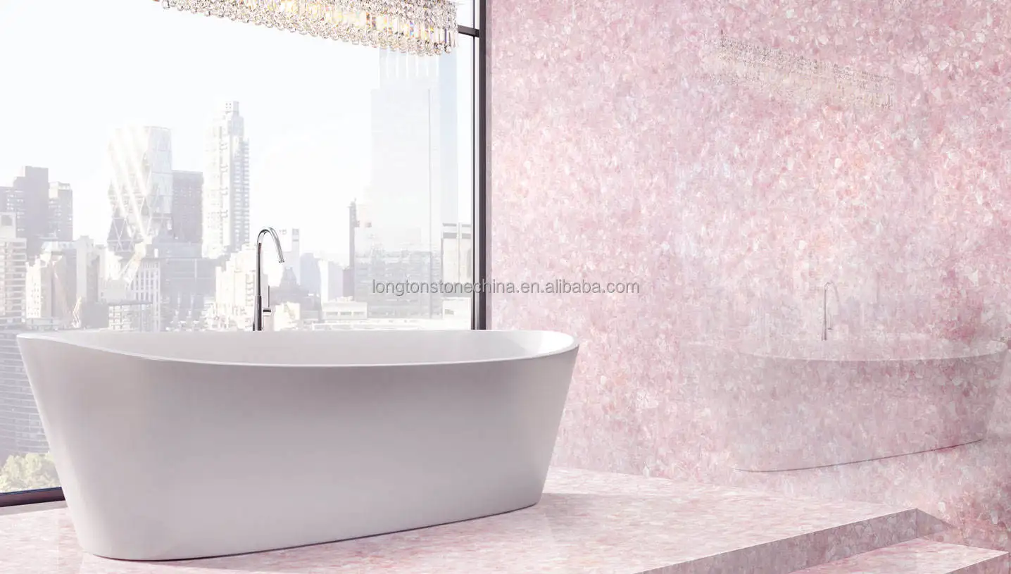 Luxury Pink Quartzite Slab Natural Stone Background Wall Panel Marble Island Gemstone Pink Crystal Quartzite Stone Vanity Top