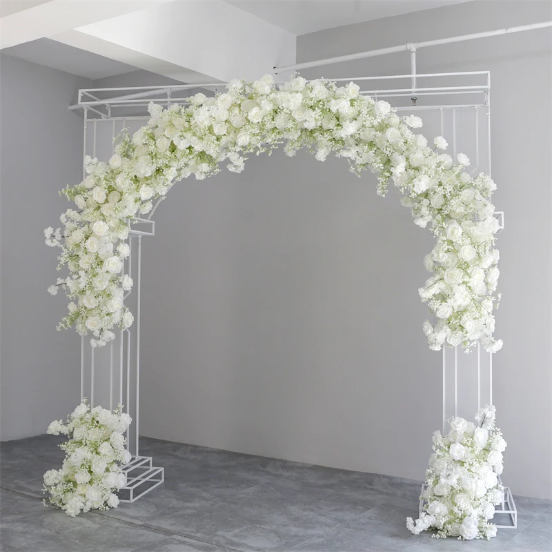 Wholesale LFB2281 White Babysbreath Rose Flower Arch Backdrop Artificial Silk Wedding Floral Decorations for Wedding Party