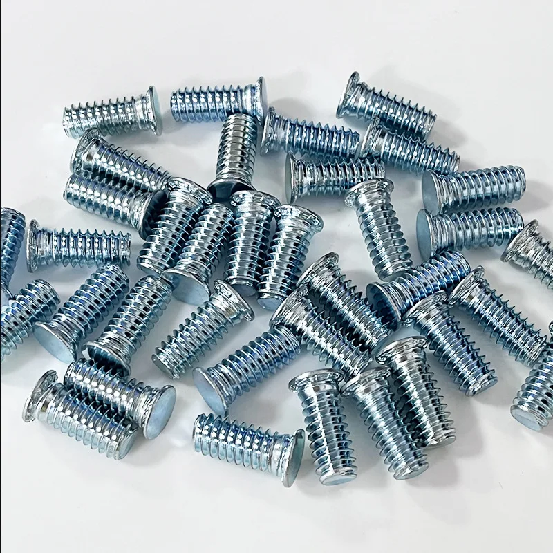 Blue White Zinc Self-Clinching Studs Flush Head Steel Pressure Riveting Screw With Tooth Threaded Studs Stud Welding