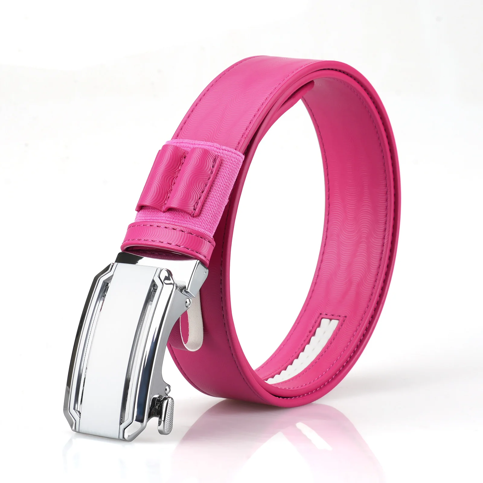 Custom designed pu leather pink belt with adjustable casual automatic buckle for women