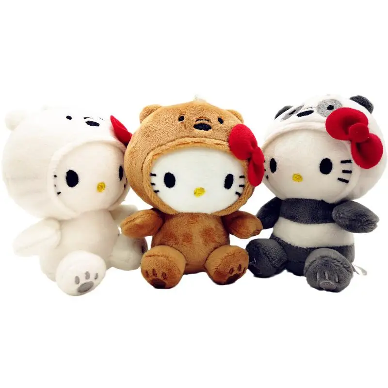 10CM Kawaii Anime Plush Toy With Bow Cats Brown Bear White Bear Panda Cute Soft Stuffed Pendant
