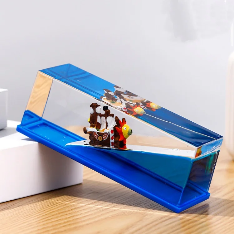 wholesale New style Creative Acrylic cruise boat Liquid blue wave Paperweight for desk ornament