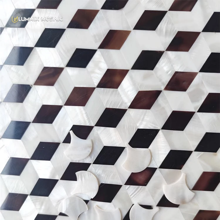 Black and white diamond seamless natural shell Mosaic kitchen wall Background Decoration DIY self-adhesive type decoration mater